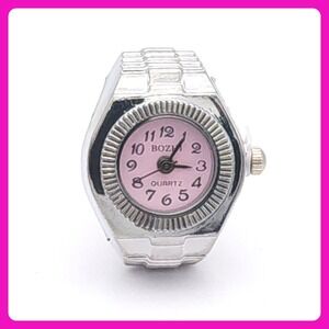Unisex Ring Watch Silver Adjustable Quartz Analog Pink